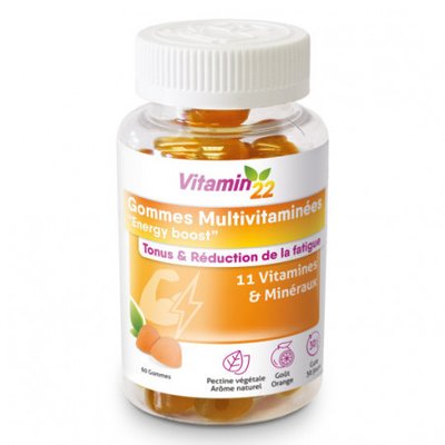 Жувальні пастилки Вітамін 22 мультивітаміни, Заряд енергії, Vitamin’22 Multivitaminees Energy boost, 60 шт   3251147189 фото