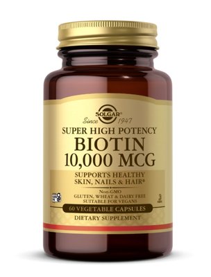 Solgar Biotin, Біотин 10000 мкг , 60 капсул 494747399227727 фото