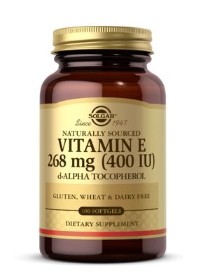 Solgar Vitamin E, Натуральний вітамін Е 268 мг 400 МО, 100 желатинових капсул 44846383828934 фото