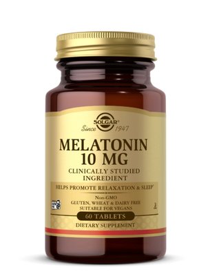 Solgar Melatonin, Мелатонін 10 мг, 60 таблеток 64846383828934 фото