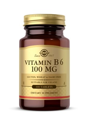 Solgar Vitamin B6, Витамин В6 100 мг, 100 таблеток 74846383828934 фото